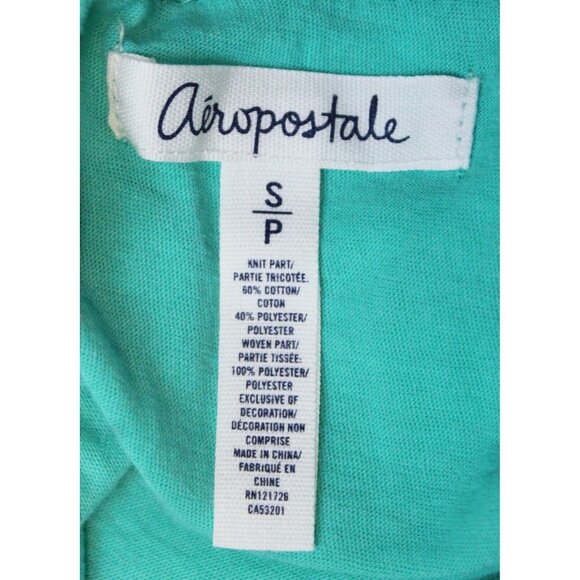 Aeropostale Teal Tank Top sz S Lace Sleeves Stretch Ruffle Casual Comfort Spring - Picture 8 of 9